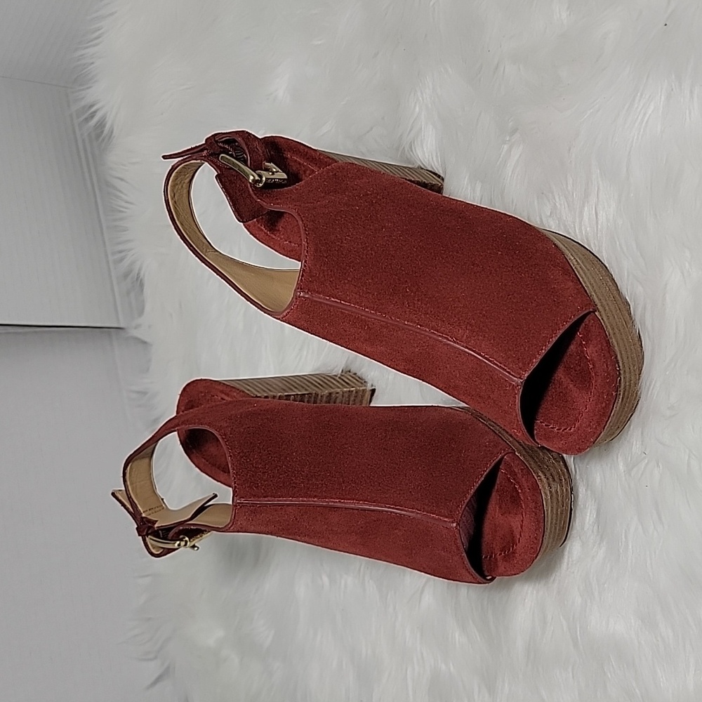 Michael Michael Kors - Oxblood Suede Open-Toe Block Heeled Slingbacks Sz…